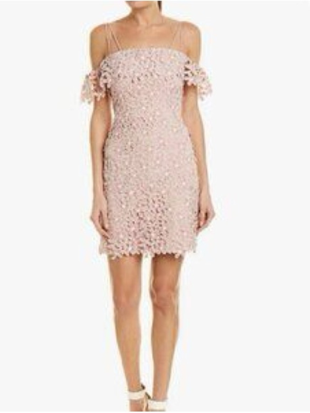 French Connection Off-Shoulder Lace Mini Dress in Blush Pink